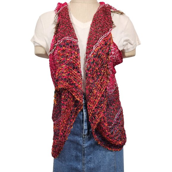 Magenta Teal Burnt Orange Poncho Vest Scarf Adjustable Tassel… - Picture 2 of 4
